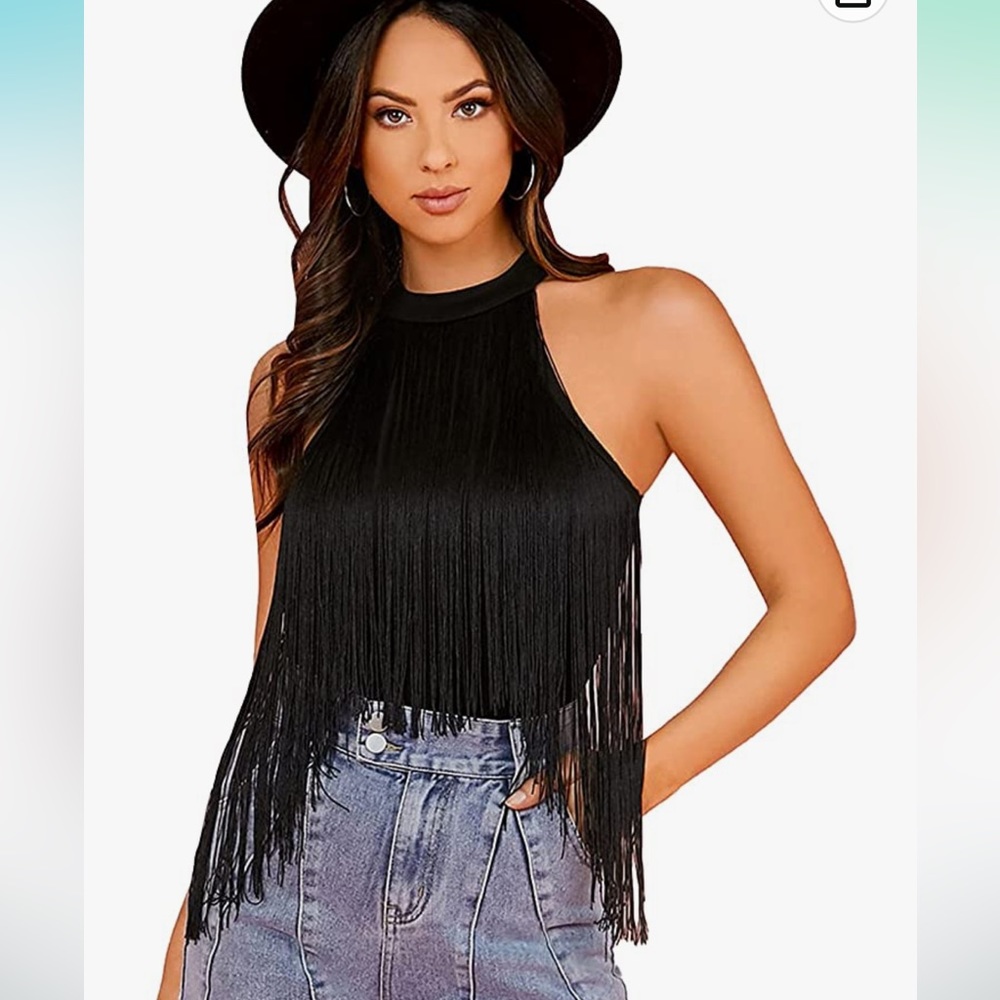 New Fringe Trim Sleeveless Halter Bodysuit